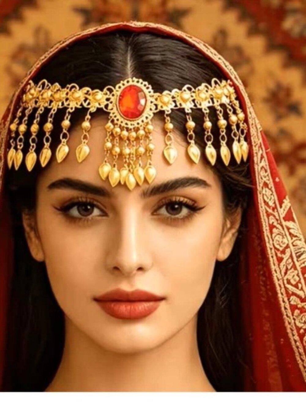 Women Forehead Jewelry Arabic Traditional Necklace Gold Tone Fashion Jewelry - Picture 10 of 11